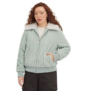 UGG Viviana Cord Zip Up Quilted Lined Bomber Jacket Coat